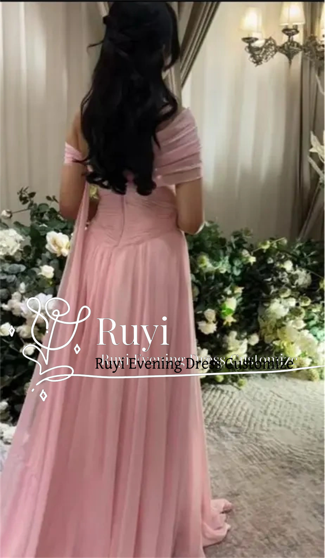 Aangepaste chiffon staaflijst geplooide zoete formele galajurk off-shoulder rits aan de achterkant formele gelegenheid avondjurk