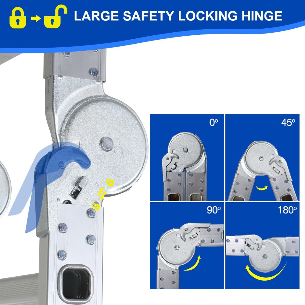 Échelle multi-usages en aluminium 470 cm Échelle pliante multifonctionnelle 4 x 4 m avec 2 plaques d'échafaudage et 2 roues, 12 marches, 7