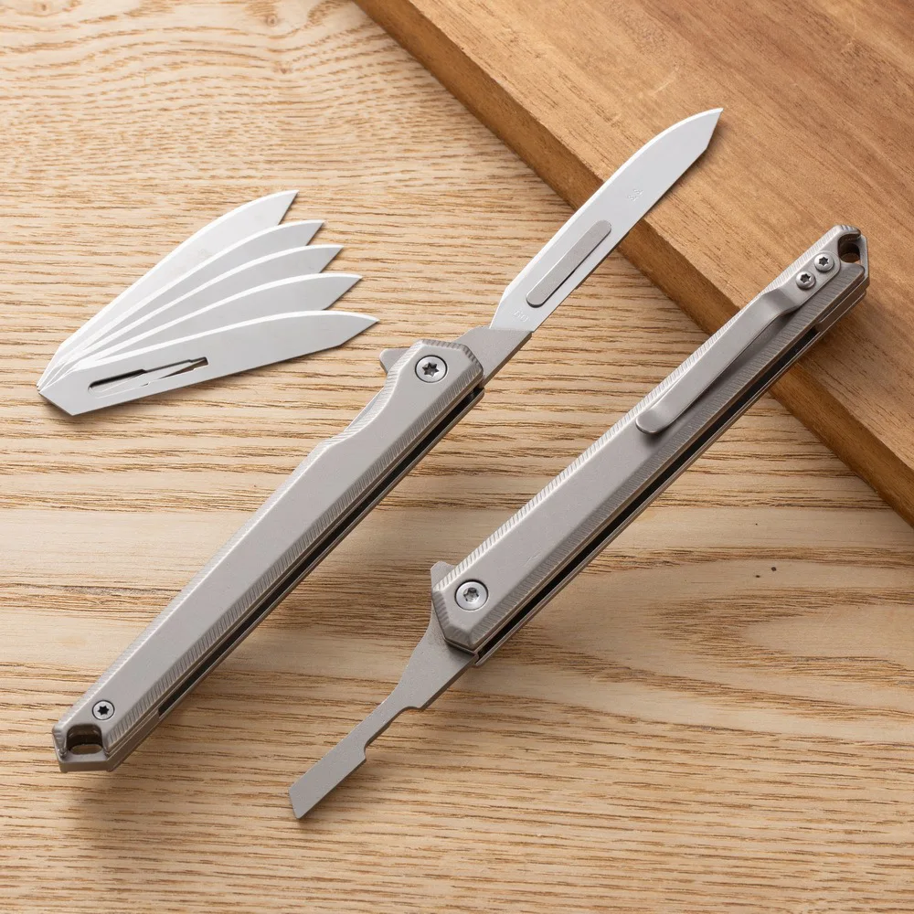 Fast Open Mini Stainless Steel Scalpel Folding Knife EDC Outdoor Unpacking Pocket Key Knife #60 Blades Replaceable Blade