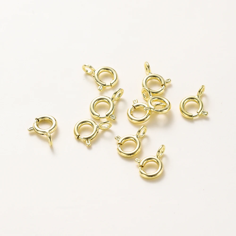 10pcs/ 14K 18K Gold Round Spring Clasp With Jump Ring Open Connect Clasp For DIY Jewelry Necklace Chain Making Accessories