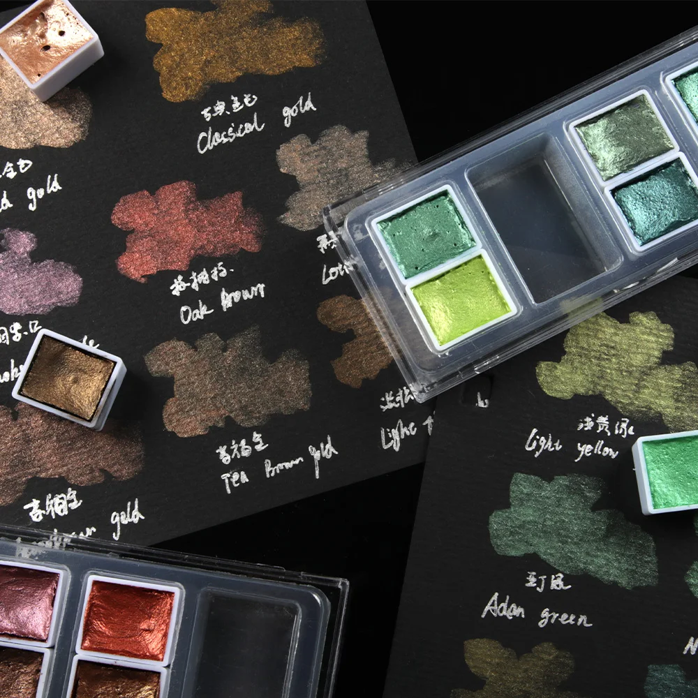 SeamiArt 8/12 colori portatile Glittery Metallica Set di pittura ad acquerello solido per forniture artistiche per pittura a colori ad acqua