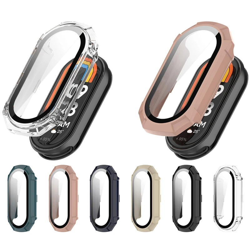 + แก้วสําหรับ Xiao mi mi Band 9 Anti-scratch ป้องกันรอบ PC ป้องกันหน้าจอกันชนสําหรับ mi Band 9 ฝาครอบ SHELL