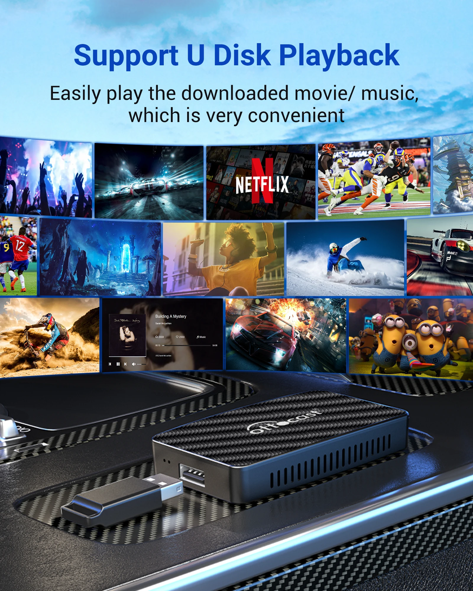 Otocast play2video pro sem fio carplay android adaptador automático construído em youtube netflix iptv tiktokcar acessórios para kia toyota
