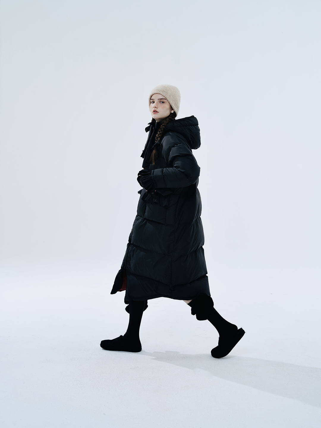 IMAKOKONI design original inverno engrossado quente borgonha jaqueta de comprimento médio feminina 234382