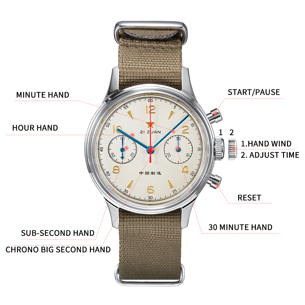 Estrela vermelha 38mm masculino 1963 cronógrafo relógio mecânico piloto com movimento gaivota st1901 força aérea aviação safira ganso 40mm