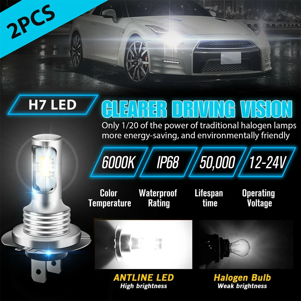 2 ชิ้น H7 H4 Led ไฟหน้ารถ Super Bright CSP LED ไฟหน้าหมอก DRL ชุดหลอดไฟ High Low Beam สีขาว