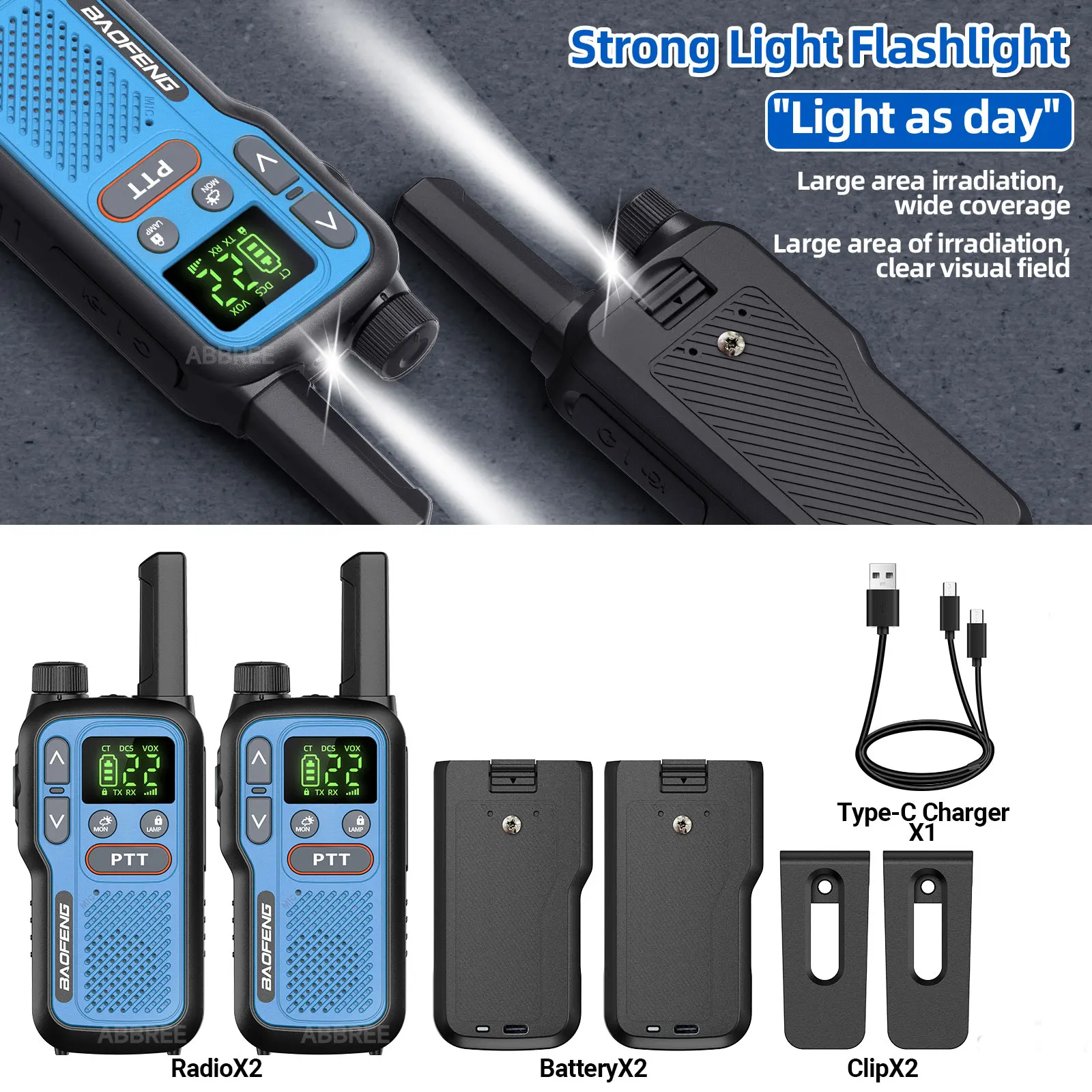 2PCS Baofeng BF-T18 Mini Dual PTT Walkie Talkie Tragbare PMR FRS Lizenz-Freie Taschenlampe NOAA Long Range unterstützung Typ-C Ladegerät