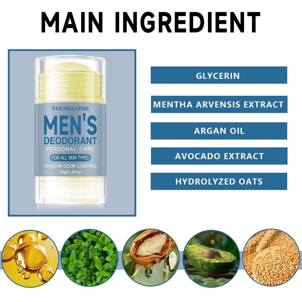Deodorant for Men Portable Alum Stick Sweating Odor Remover Underarm Body Deodorant Stick Fast Dry Lasting Refresh 72H
