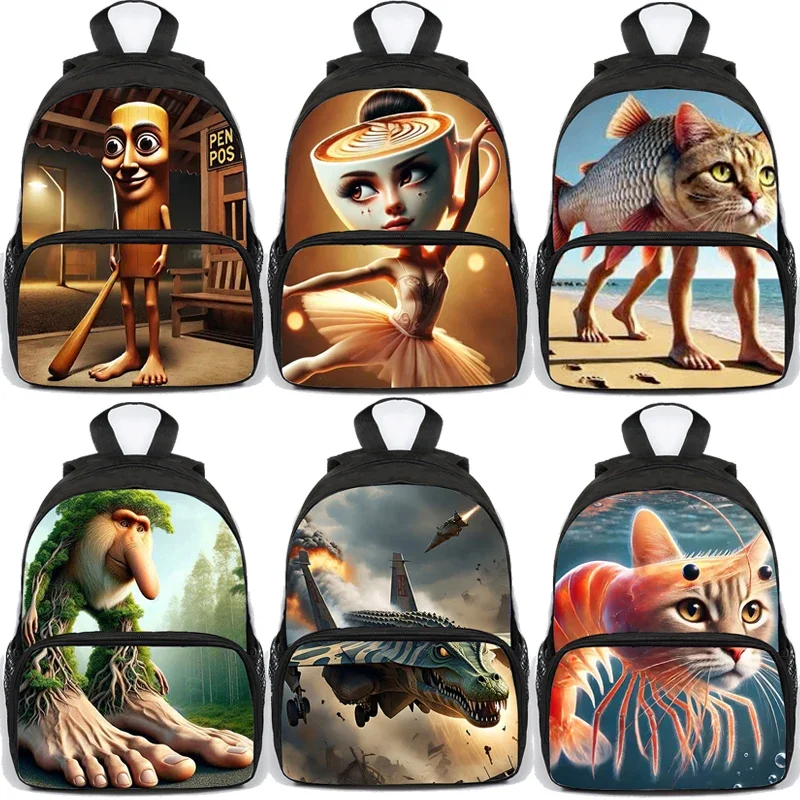 Borse da scuola con stampa Brainrot italiano Cartoon Tung Tung Sahur Studenti primari Bookbag Ragazzi Ragazze Zaino da viaggio Mochila
