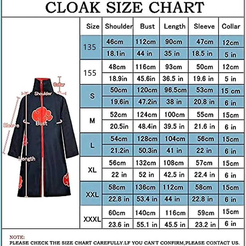 Anime Ninja Cosplay Kostüm Halloween Dawn Organisation Robe bestickt Red Cloud Umhang Unisex schwarz Robe Halskette Ring
