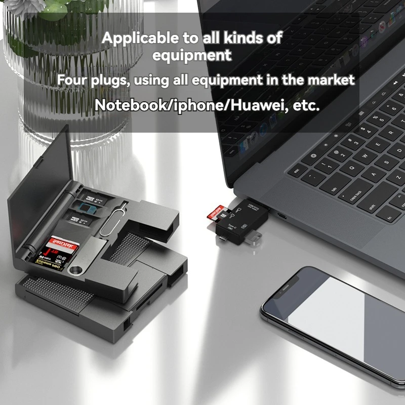 Multi functional six inOneCardReader OTG iPhone Type-C Micro SD CardFlashDrive intelligentStoragecard TF SD CardReaderStorageBox