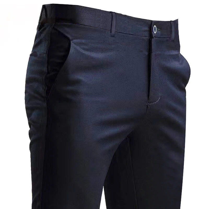 Herren-Anzughose, Stretch, intelligente Freizeithose, Tasche, einfarbig, gerade, tragbar, in voller Länge, für Zuhause, Arbeit, schwarze Anzughose