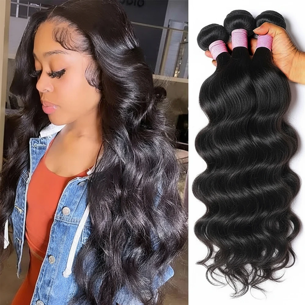 14a onda do corpo cru pacotes 100% cabelo humano tecelagem brasileira 3 4 pacotes negócio cabelo virgem 30 40 Polegada preto remy extensões de cabelo