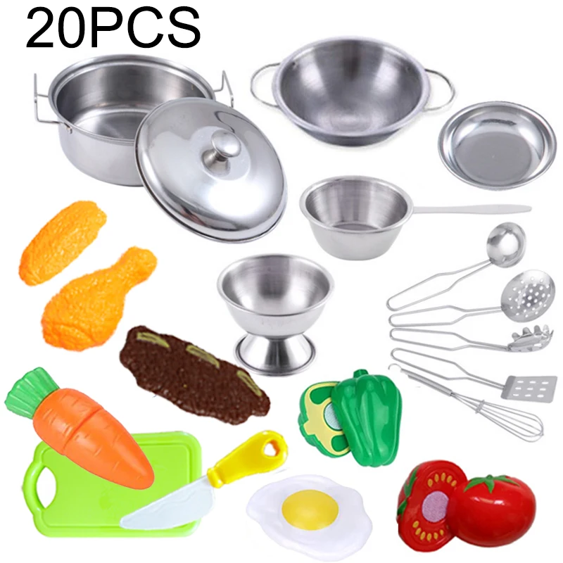 MINI utensili da cucina giocattoli set per bambini ragazza in acciaio inossidabile può contenere cibo cucina giocattoli da cucina educazione finta di giocare