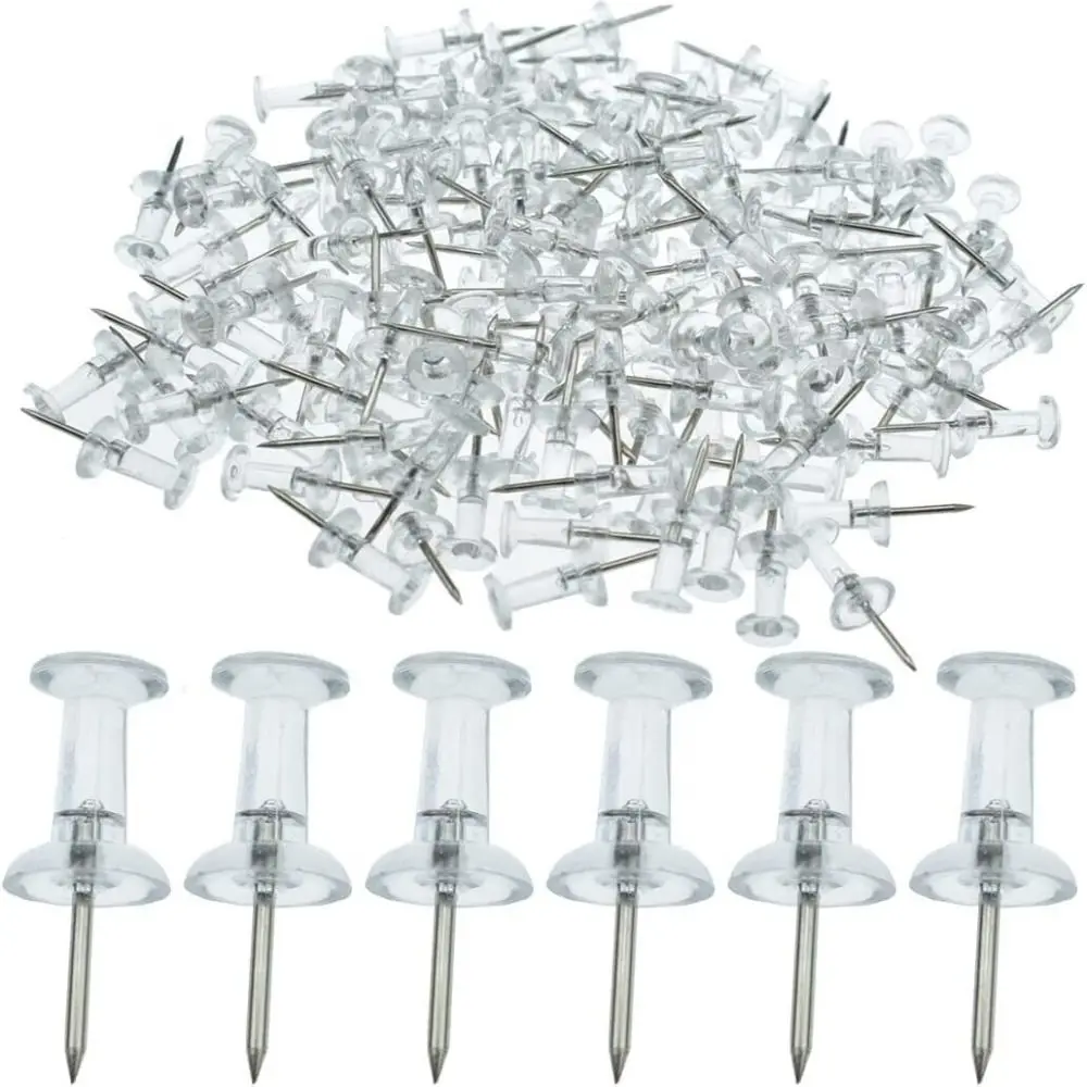 100pcs Clear Transparent Push Pins New Plastic Map Chart Drawing Pins Notice Bulletin Cork Board Thumb Tacks