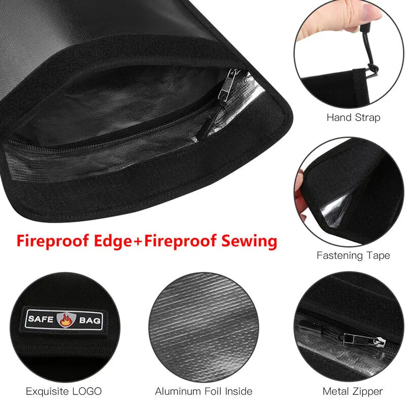 Fireproof File Bag Waterproof Security Document Envelope File Folder Cash Pouch Safe Money Bag For Home Office