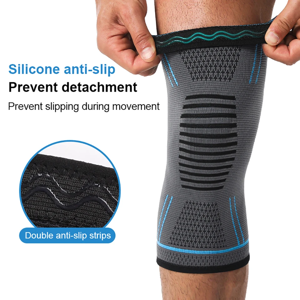 1Pcs 탄성 무릎 패드 실리콘 미끄럼 방지 니트 통기성 나일론 스포츠 피트니스 Kneepads 농구 배구 야외 스포츠