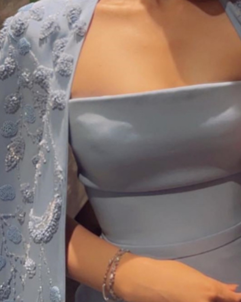 Personalizado eleagnt strapless empie a linha vestido de festa até o chão apliques boné formal vestidos de noite