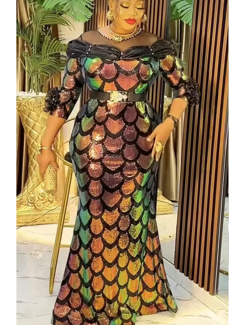 ชุดแอฟริกันสําหรับผู้หญิง 2024 ใหม่แฟชั่น PLUS ขนาดเลื่อมชุดราตรียาว Dashiki อังการาชุด Robe แอฟริกันเสื้อผ้า