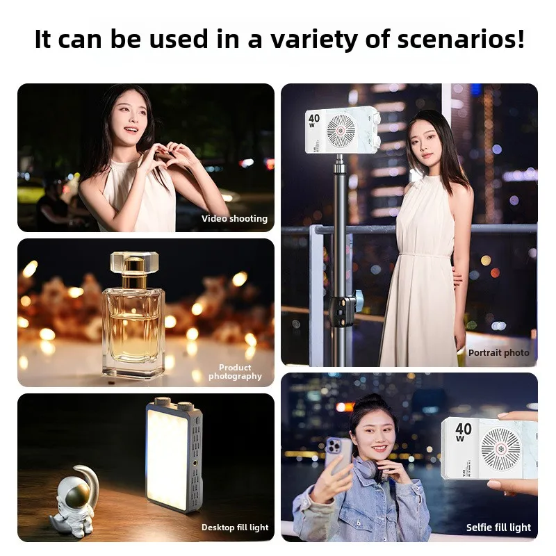 Portable LED video light 40W mini small portable fill light with built-in rechargeable battery, which can charge mobile phone PD