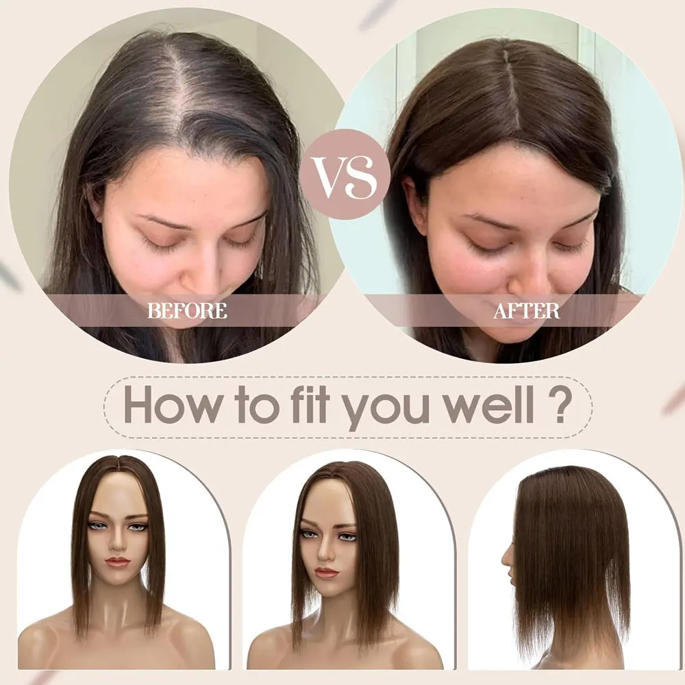 Toppers Voor Vrouwen Met Dunner Wordend Haar Echt Menselijk Haar Clip In Haarstukken 12in Middenscheiding Zijde Basis Haarstuk Toupet Pruik 3X5