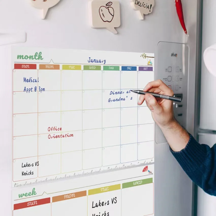 Mensile settimanale Planner magnete magnetico cancellabile a secco calendario frigorifero lavagna lavagna presentazione forniture ufficio scuola