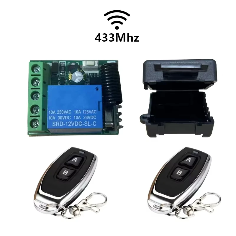 Interruptor sem fio de controle remoto rf 433mhz, receptor de relé dc 12v 1ch 10a e transmissor 2ch para fechadura eletromagnética de porta