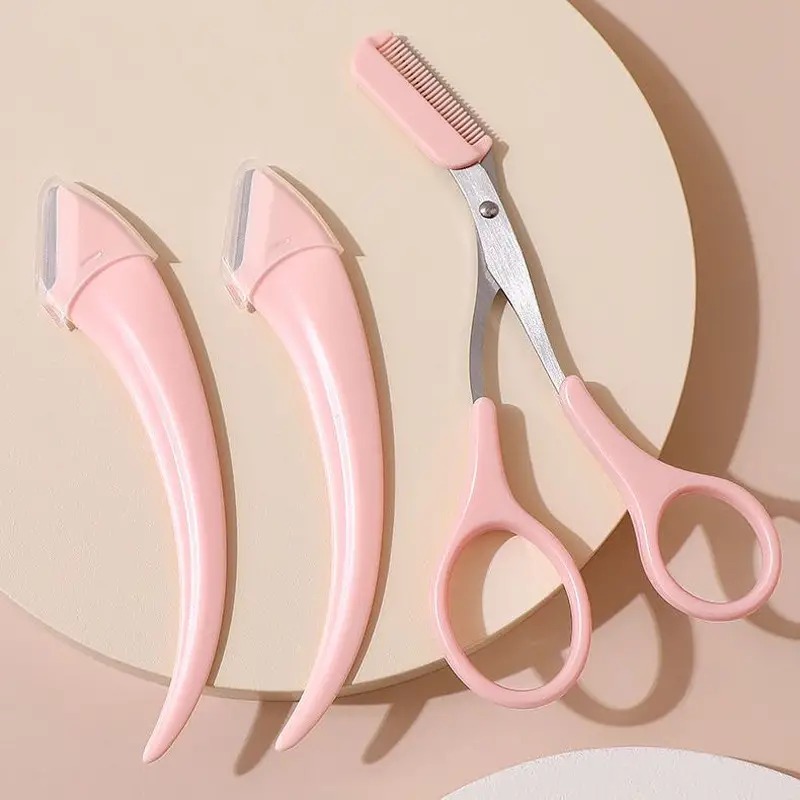 Eyebrow Trimmer Set, Curved Eyebrow Razor, Eyebrow Scissors With Comb, Convenient Easy Beauty Tools For Beginners