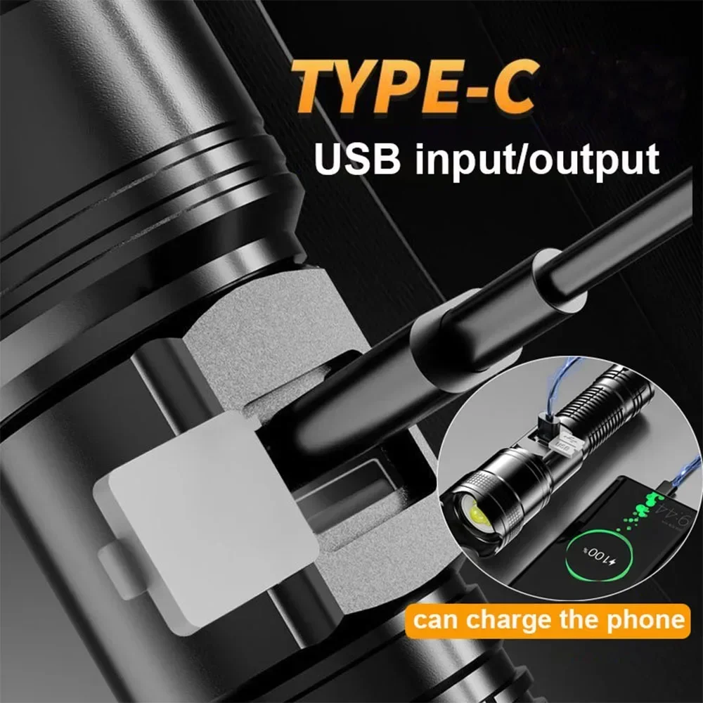 Linterna superbrillante con batería incorporada Linternas LED recargables USB C 500000 Lámpara de antorcha LM de alta potencia para linterna de camping