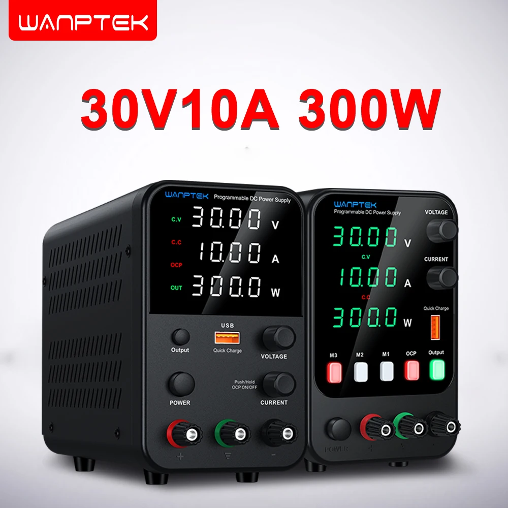 Fonte de alimentação de laboratório Wanptek DC ajustável 30V 10A 60V 5A 120V 3A com fonte de alimentação de banco de carregamento rápido USB