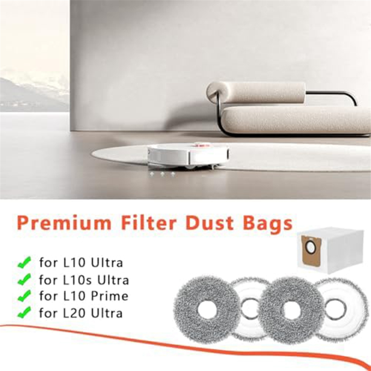 Dreame L10S Ultra L10 Ultra L10 Prime L20 Ultra, 6 진공 청소기 가방, 젖은 걸레 패드, 걸레 천