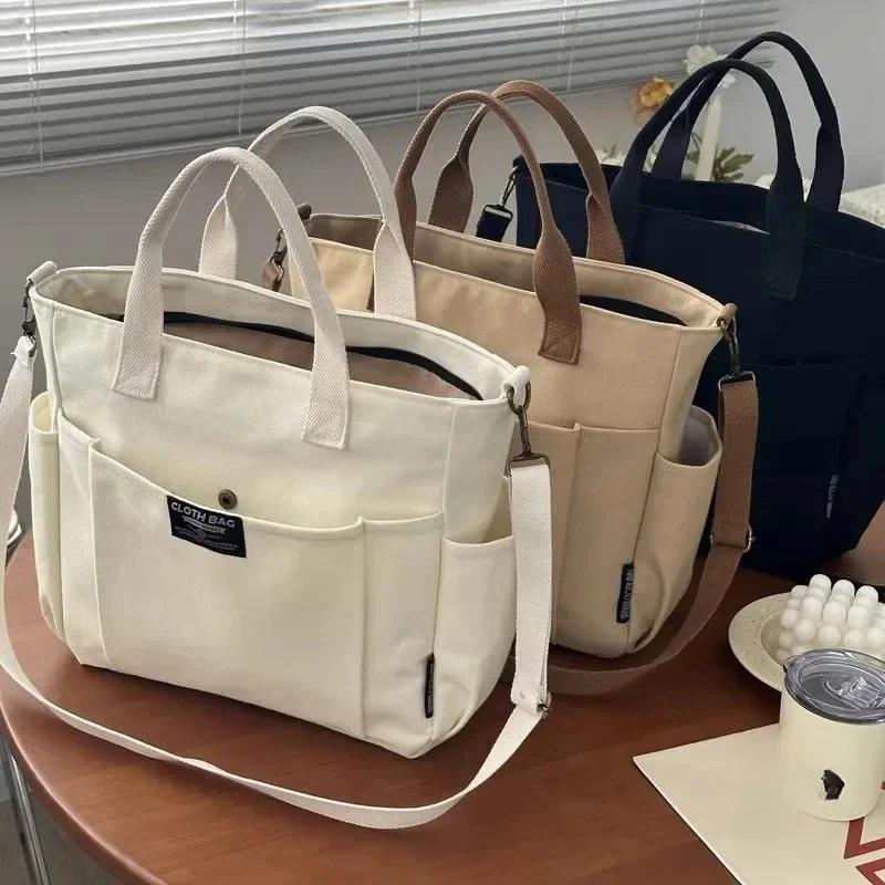 Borsa tote portatile a tracolla diagonale a spalla singola in tela orizzontale per pendolarismo di grande capacità per studentesse urbane minimaliste