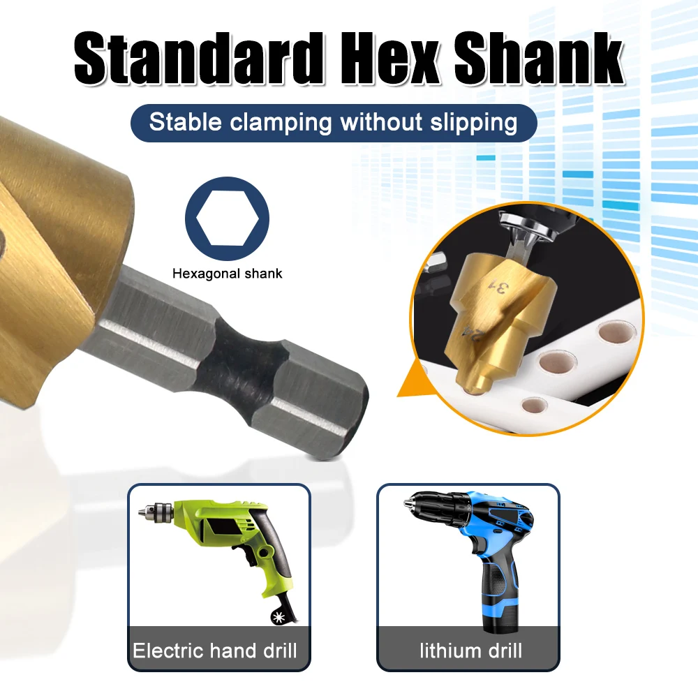 PPR Lifting,Stepped Drill Bit,Hexagon Shank Water Pipe Connection Tool 20/25/32/40/50/63mm,Full Open Process