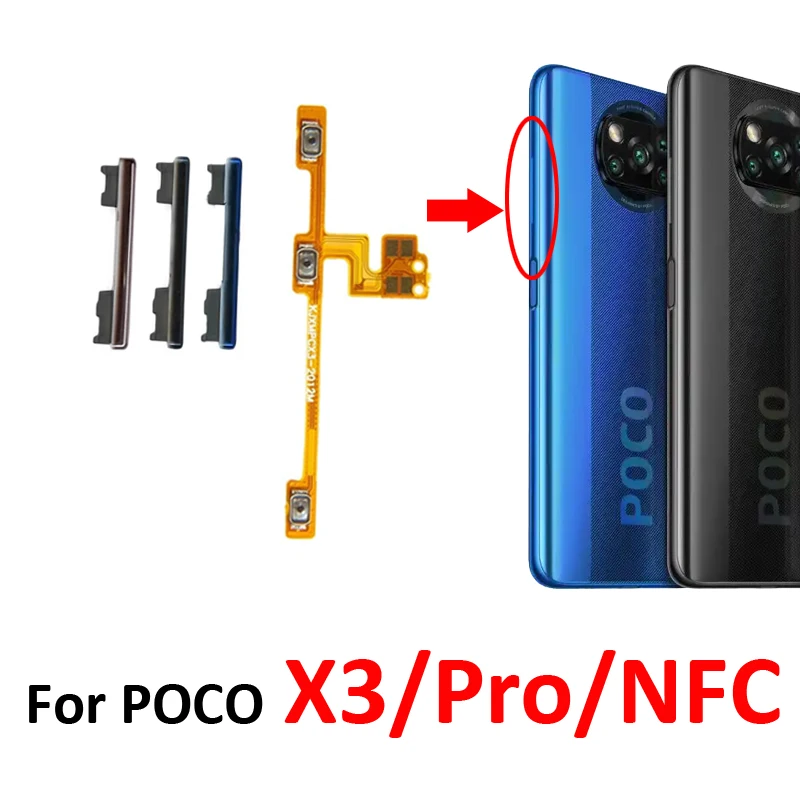Для Xiaomi Poco Pocophone X3 NFC X3 Pro Боковая кнопка громкости Управление питанием звука Боковая клавиша Внутренний гибкий кабель Ремонтные детали