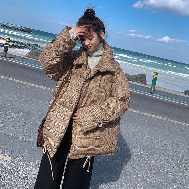 Frauen Herbst Winter Baumwolle Mantel Tops Jacke Plaid Große Größe Verdickt Warme Freizeit Lose Mode Komfortable Vielseitig Trend