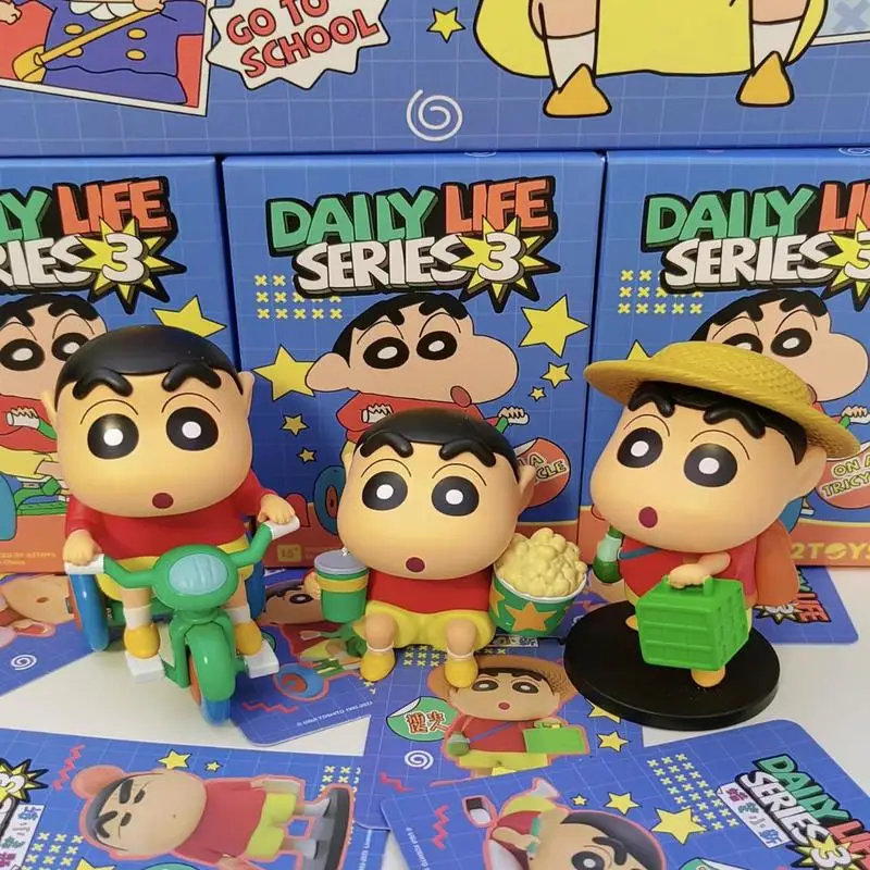 Caixa cega Shin Chan de 10 cm Série da vida cotidiana 3. Geração caixa misteriosa boneca fofa brinquedo série modelo artesanal ornamento brinquedo presente