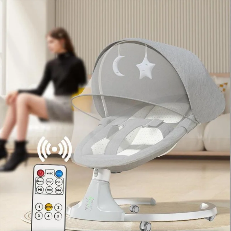 Chaise à bascule électrique, lit de bébé, balançoire automatique, secoueur électrique, inclinable, ceinture de sécurité à cinq points avec télécommande