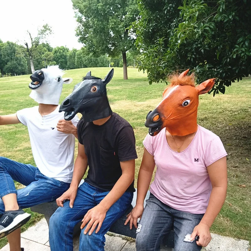 Máscara de cabeza de caballo, disfraz de Cosplay, fiesta, divertida máscara de cabeza de caballo de Halloween, tocado