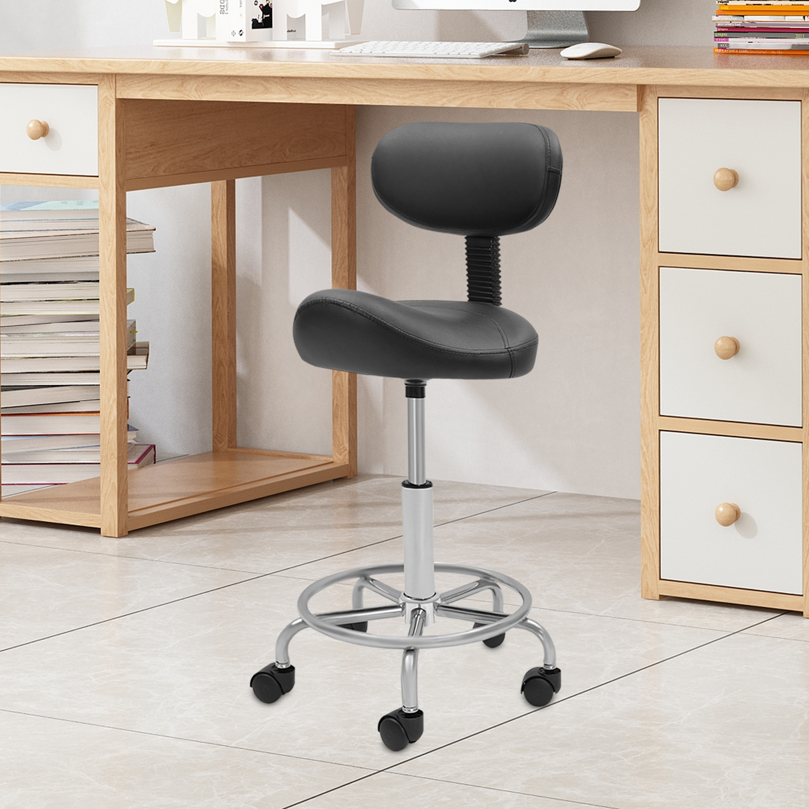 Sattelhocker mit Rückenstütze, hebender Sattelhocker für Büro, Spa, ergonomisch verstellbarer rollender Sattelhocker, Stuhl mit Rollen