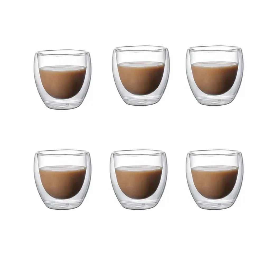 6 Stück doppelwandige Glastasse, 80 ml, niedliche Tassen, Kaffeetassen, Trinkgläser für Getränke, personalisierte Tasse, Bier, Teetassen-Set