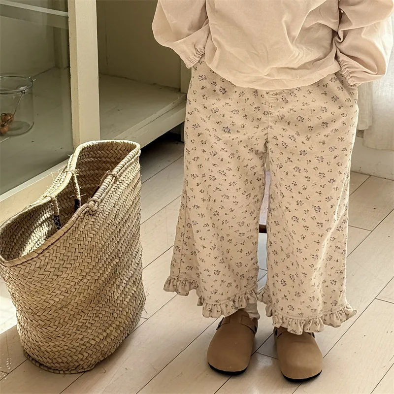 Pantalones bombachos holgados de algodón para niñas, ropa informal hasta el tobillo, pantalones de pana para niños pequeños, primavera 2025