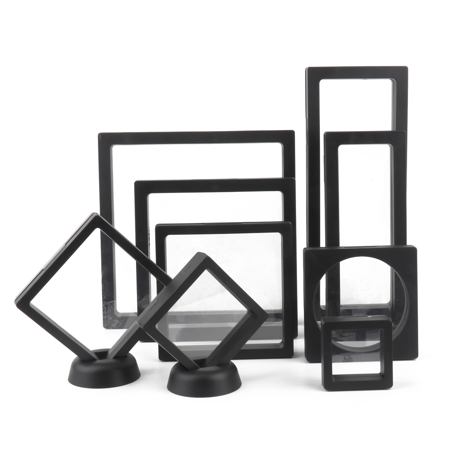 Black 3D Free Stand Suspension Floating Case Frame Membrane Display For Jewelry Storage Ring Earrings Necklace Accessories Box