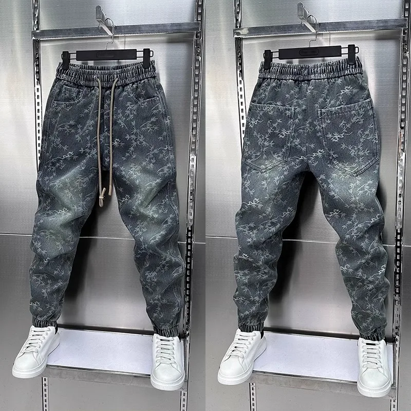 Jacquard American Classic Jeans Fashion Joints Harem Pants High Quality  Loose Harajuku Straight-Leg Trousers Men Clothing
