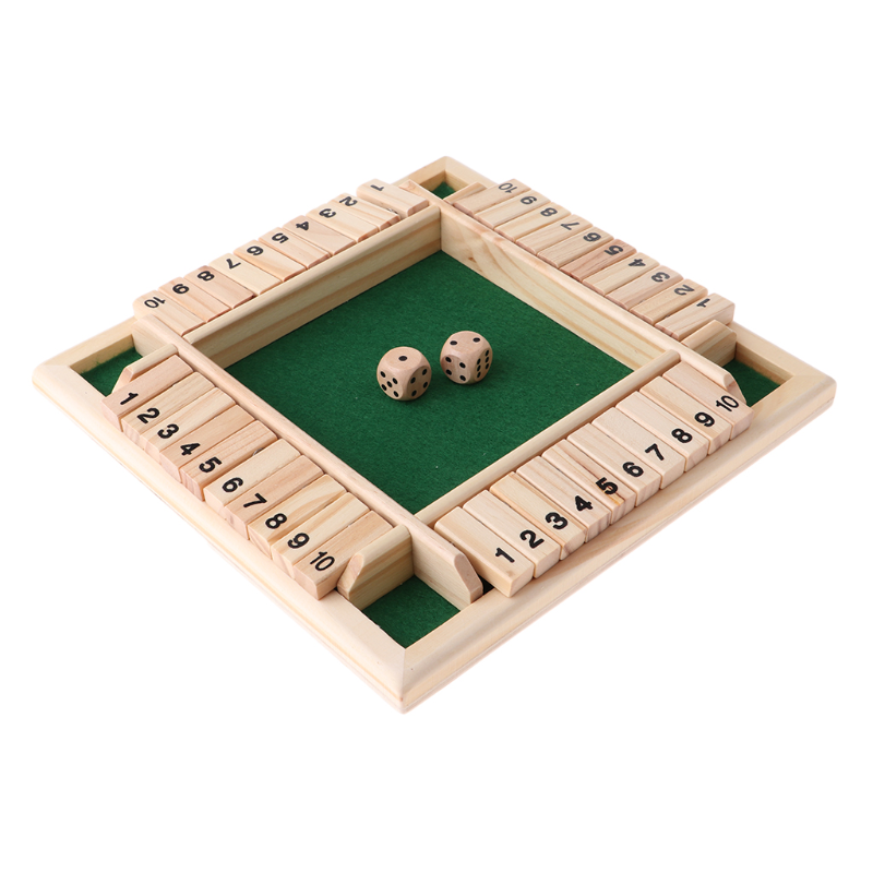 Würfel-Brettspiel-Set aus Holz mit 10 Zahlen, Klappen und Würfeln für 4 Spieler, Party, Club, Trinkspiele, Familienunterhaltung