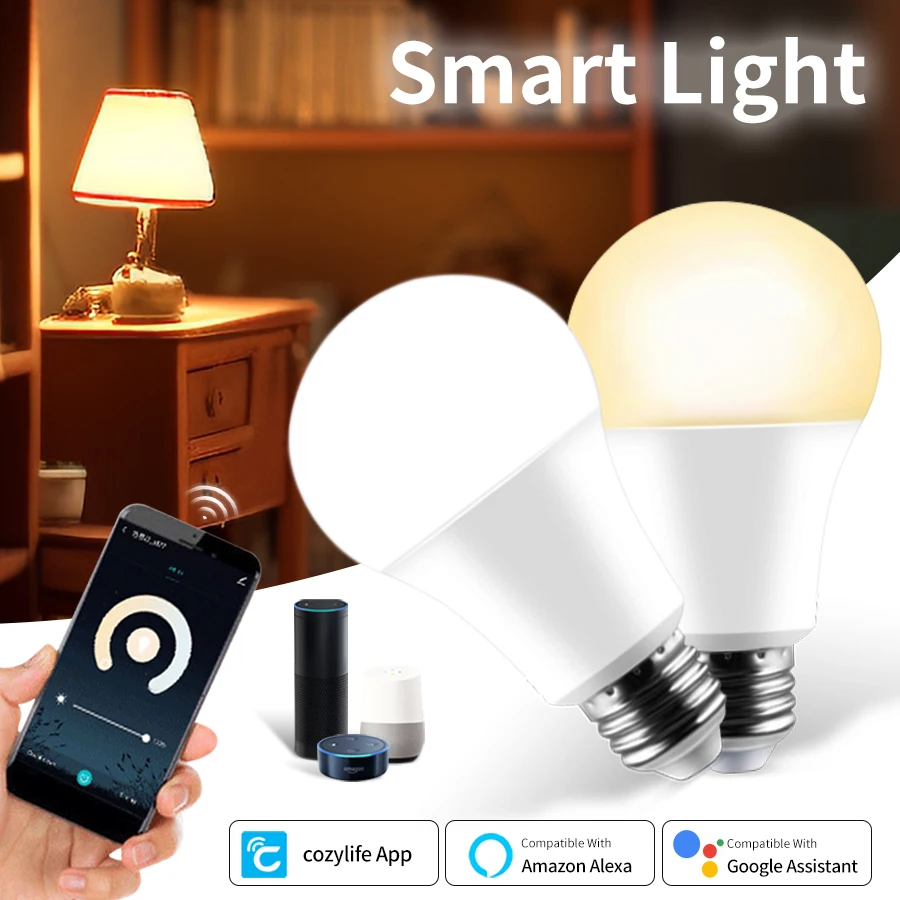 Bombillas LED inteligentes WiFi de 12W/15W/20W, 110V, 220V, E27, lámpara LED para cocina y dormitorio, Control por aplicación Cozylife, funciona con Alexa y Google Home
