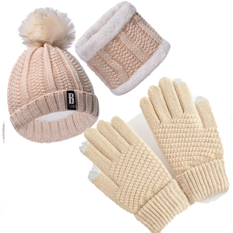 Sciarpa da 3 pezzi, guanti, set di tre pezzi autunno e inverno caldo e antivento, sciarpa calda e soffice, cappello dai colori misti