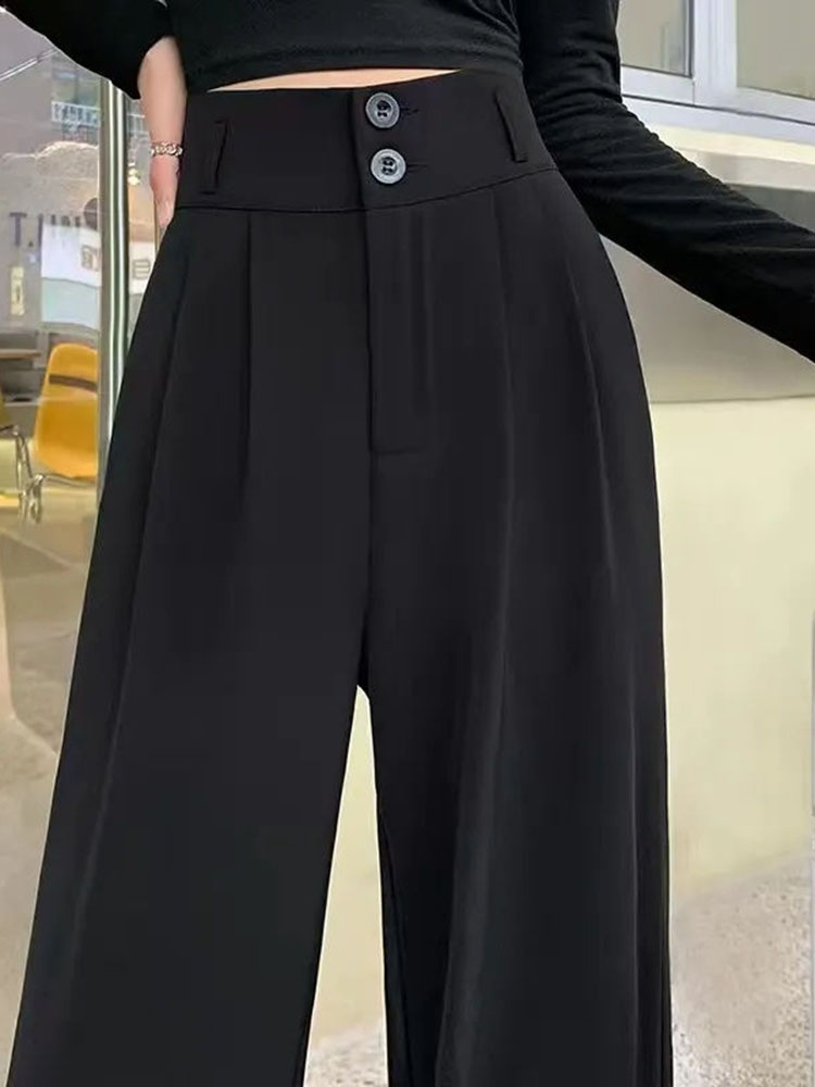 Slim Fit Straight Leg Suit Pants Women's Summer Thin Bla Casual Small Size Wide Hip Wide Leg Pants for Pear aped Body