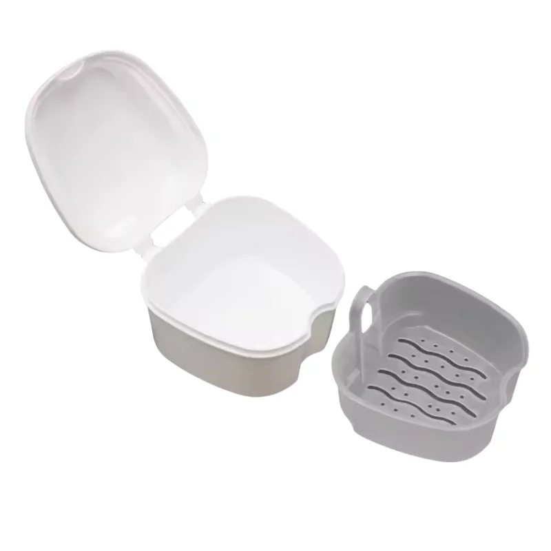 Scatola per protesi Custodia per pulizia denti finti Scatola di immagazzinaggio con contenitore a rete sospesa Custodia per denti artificiali Custodia per fermo ortodontico
