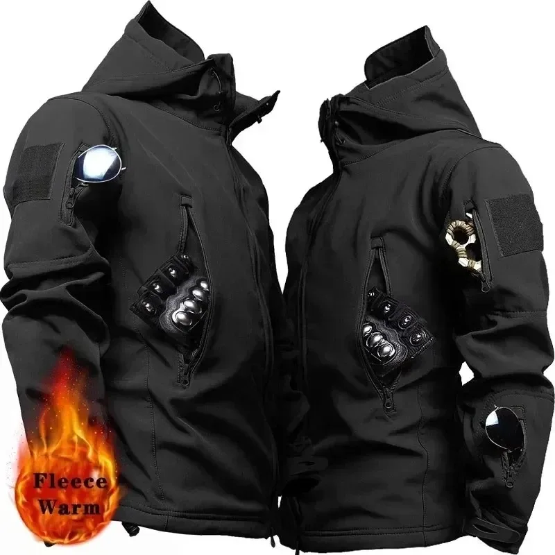 ผู้ชายHooded Casualทหารยูทิลิตี้กลางแจ้งแจ็คเก็ตแฟชั่นSharkskin Soft-Shellยุทธวิธีกันน้ําCombat Bomber Jacket