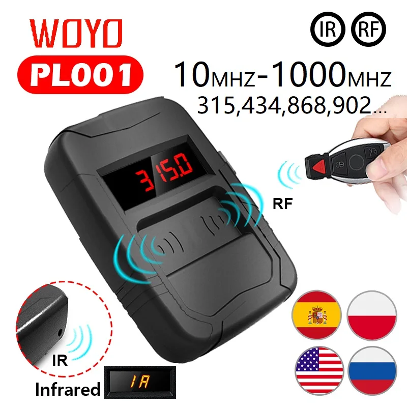 WOYO 10-1000MHZ contador frecuencia coches, comprobador frecuencias mandos a distancia de llaves de coche ,  probador de radiofrecuencia, medidor frecuencia mando coche, 315, 433, 868, 902